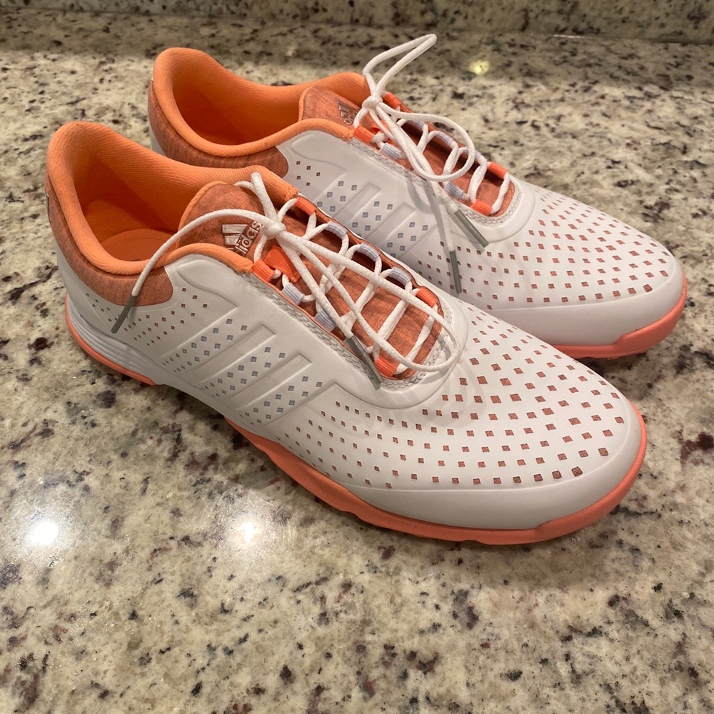 WOMEN’S ADIDAS ADIPURE SPORT GOLF SHOES WHITE/CORAL DA9133  SZ 8